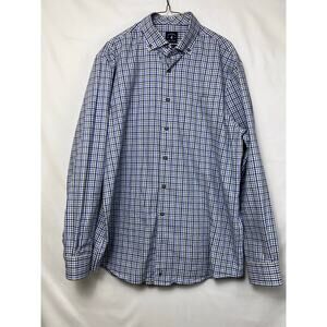 Johnnie-O Men's Size Large Black/Blue Plaid Long Sleeve Button Down Shirt